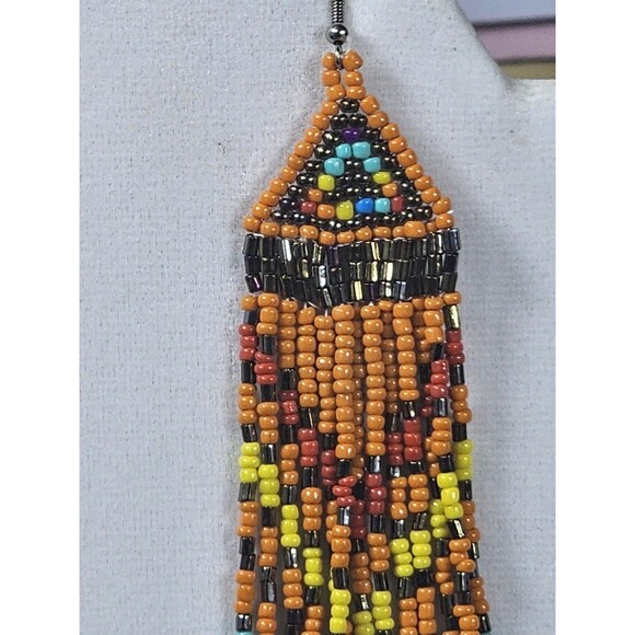 Handmade Native-Inspired Beaded Dangle Earrings Multicolor Fringe Boho Festival - Picture 7 of 8